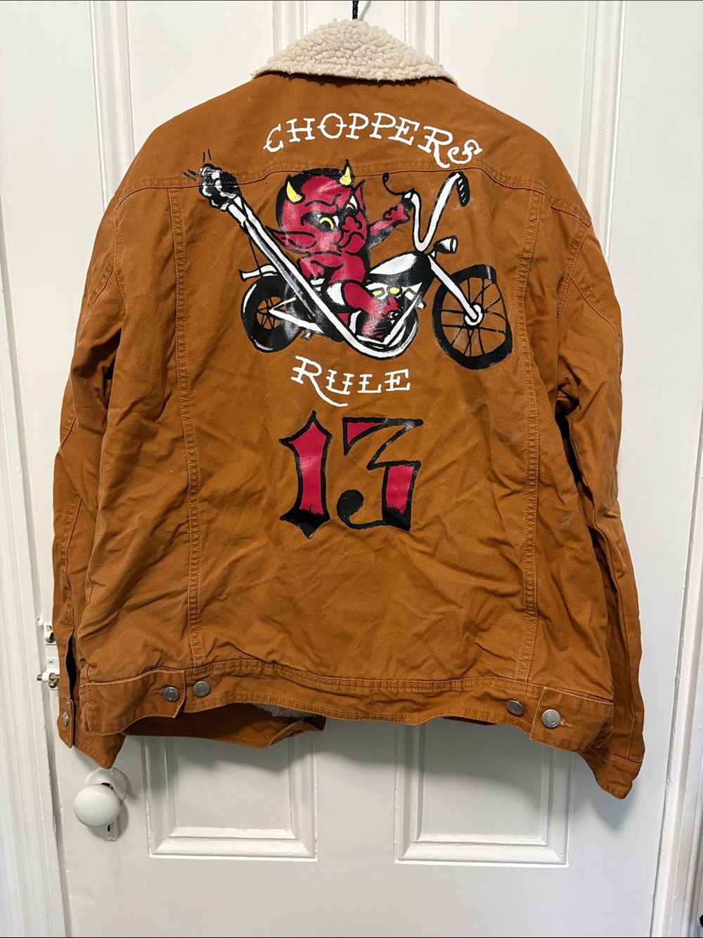 Men's Ed Hardy Tan Sherpa Collar Chopper Graphic Jacket